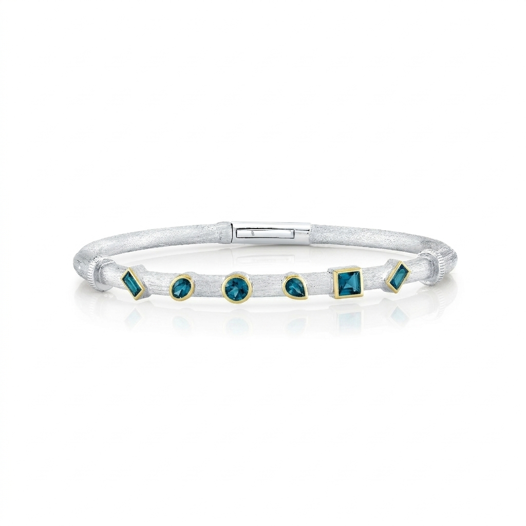 Sterling Silver Bracelet With Mix Shape London Blue Topaz - 6.5"