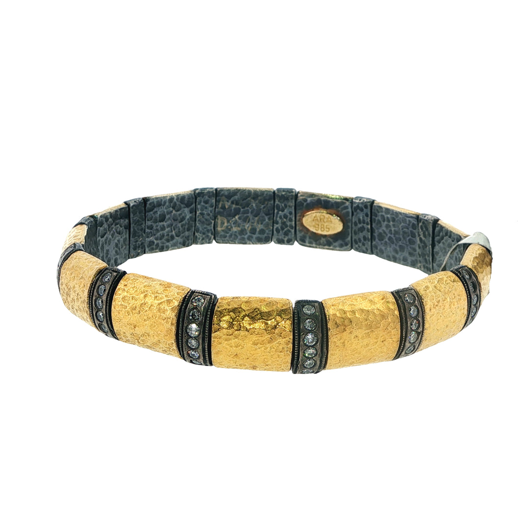24K Gold Stretch Bracelet With Oxidized Silver Sections