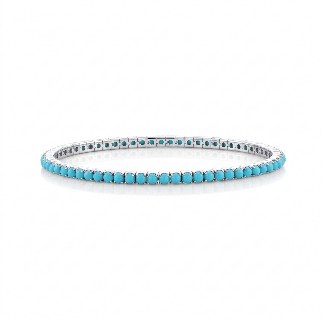 Sterling Silver Turquoise Stretch Tennis Bracelet - 6.5"