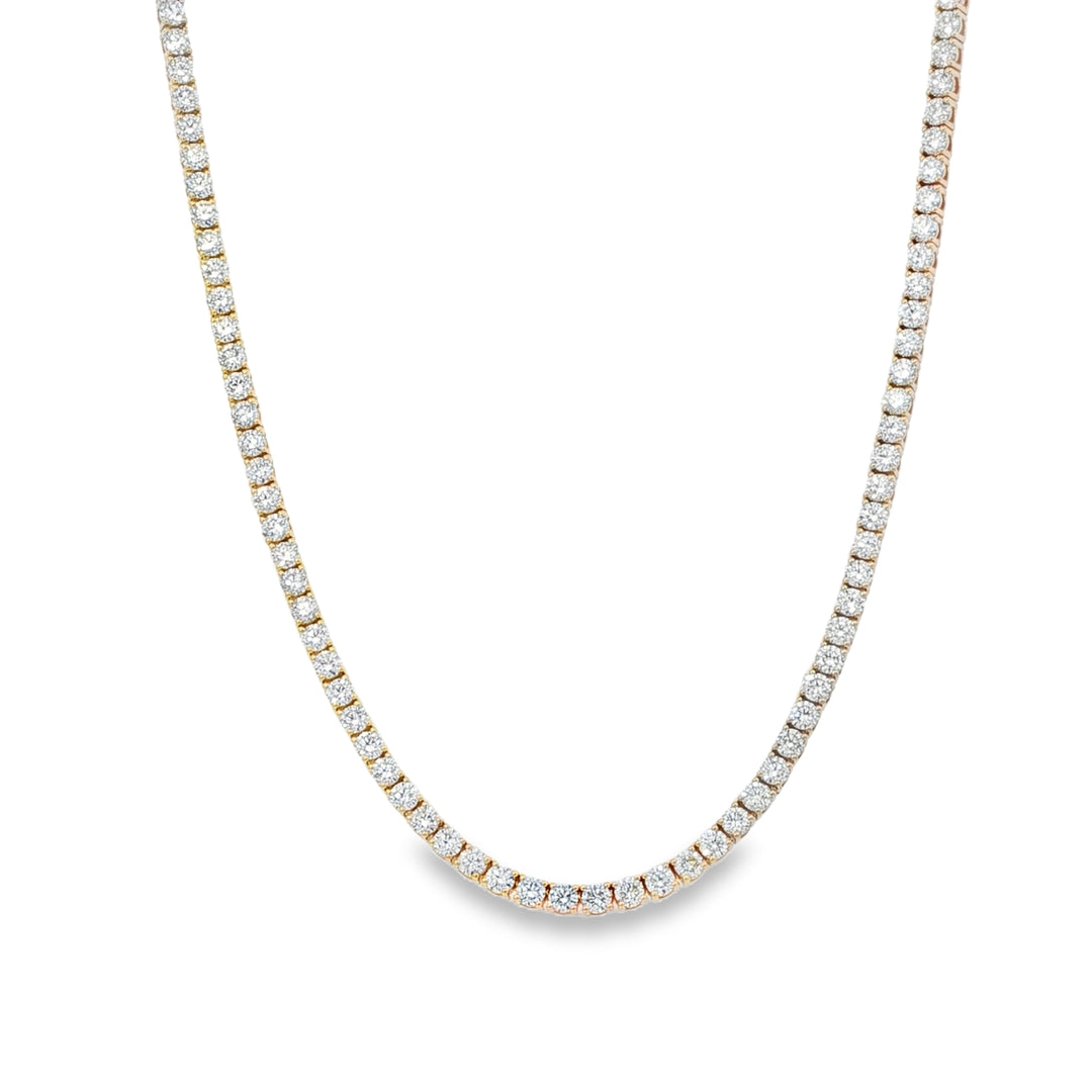 14K Yellow Gold Diamond Tennis Necklace Weighing 11.73cts - 17"