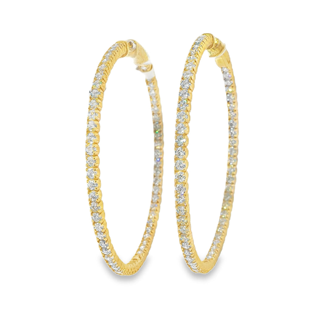 14K Yellow Gold And Diamond Inside Out Hoop Earrings Weighing 3.95cts