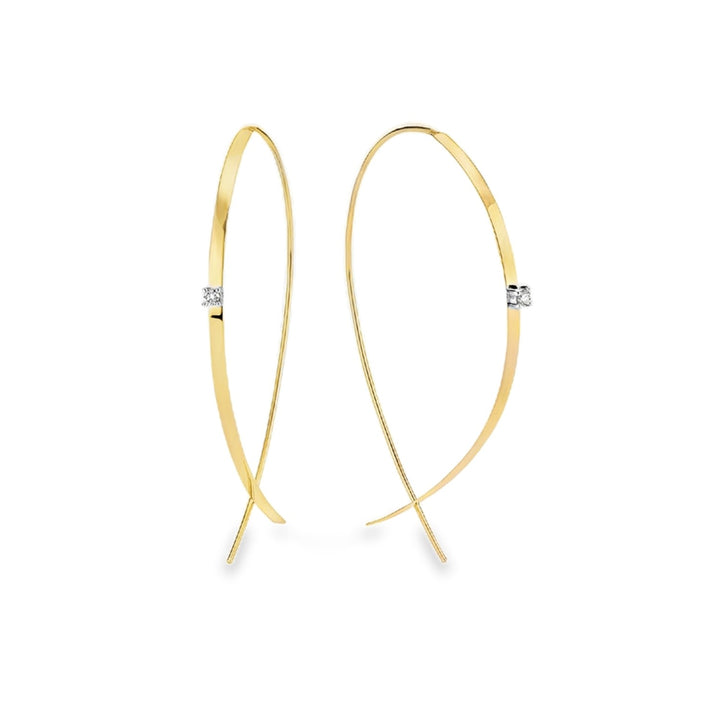 14K Small Upside Down Hoops with Diamonds