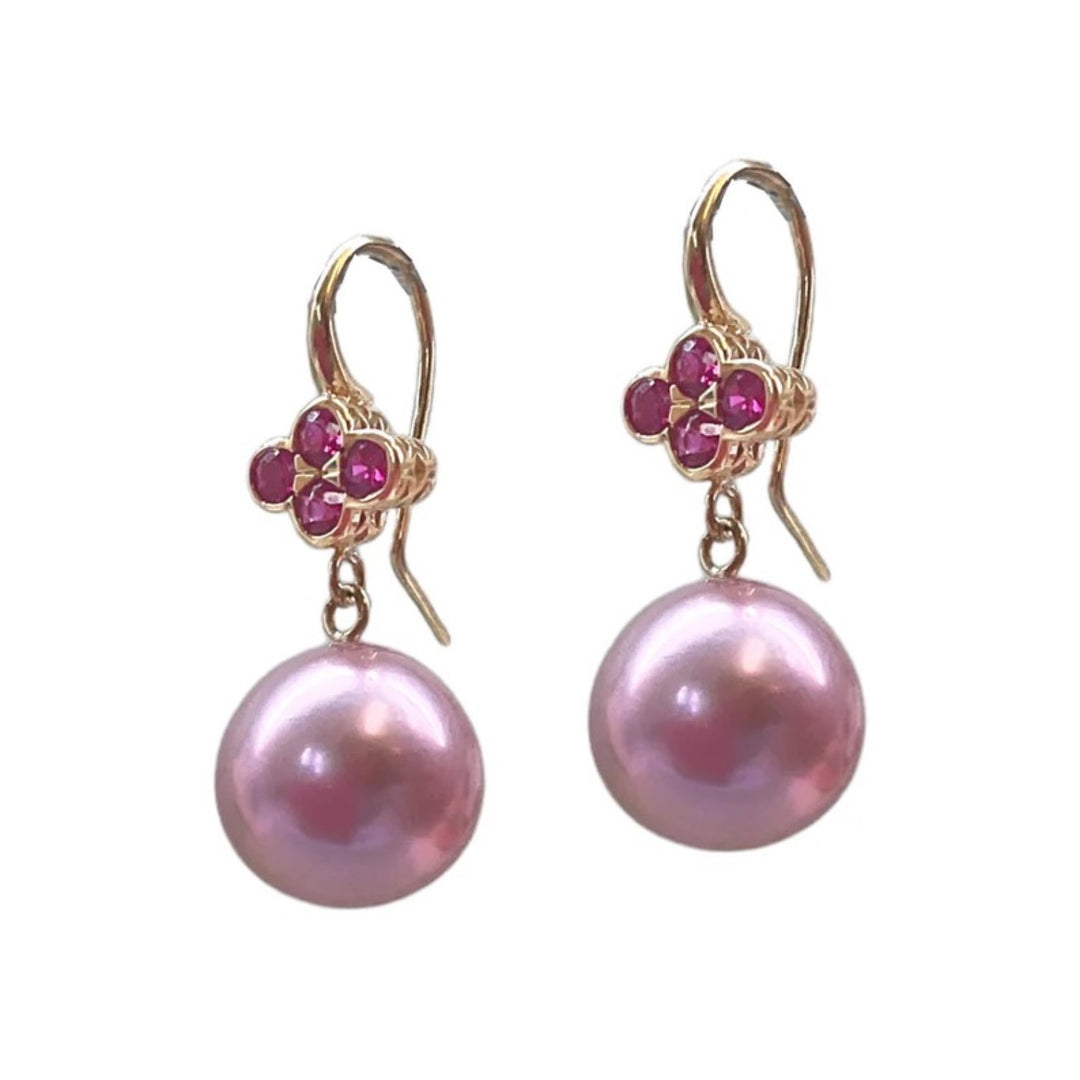 Pink Freshwater Pearl Earrings With Bezel Set Pink Sapphires