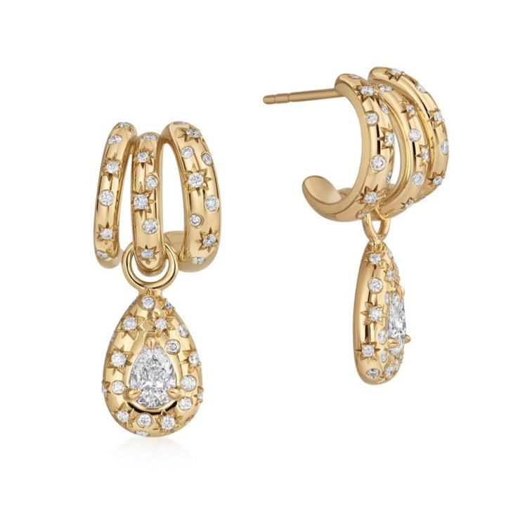 Astrid Triple Hoops With Pear Diamond Drops