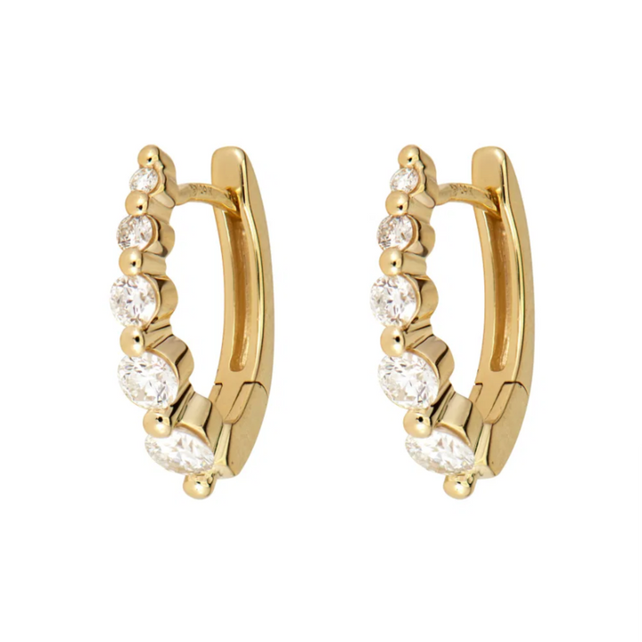 14K Gold Small Oval Graduated Diamond Hoop - Single