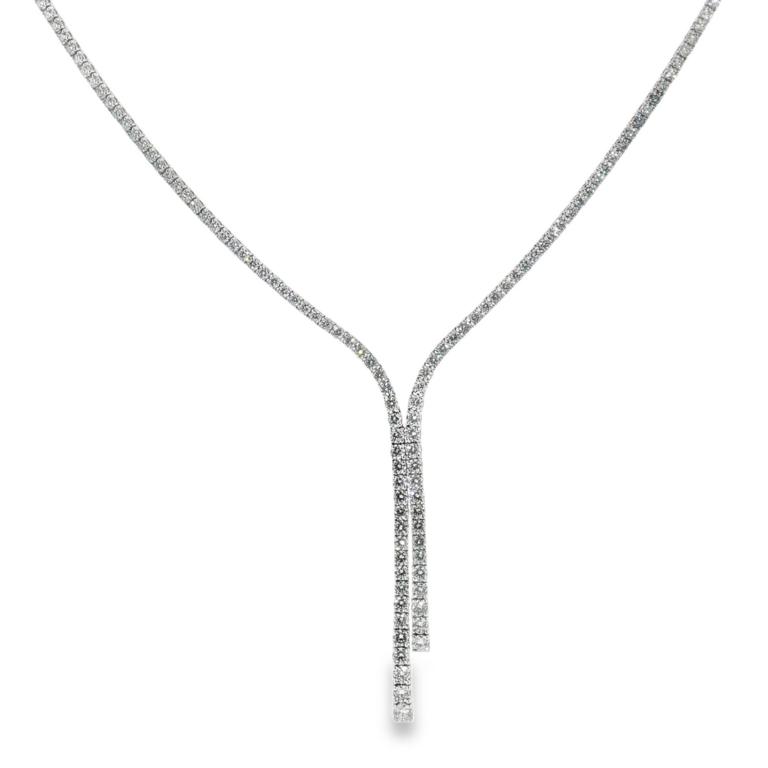 18K White Gold And Diamond Lariat Necklace With Graduating Round Diamonds