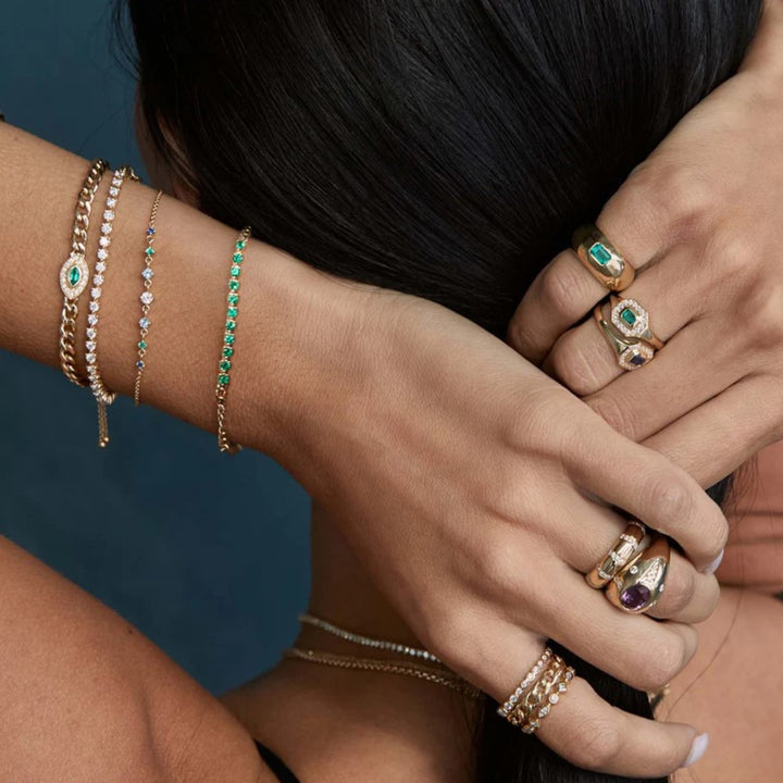 Emerald Tennis Segment Small Curb Chain Bracelet
