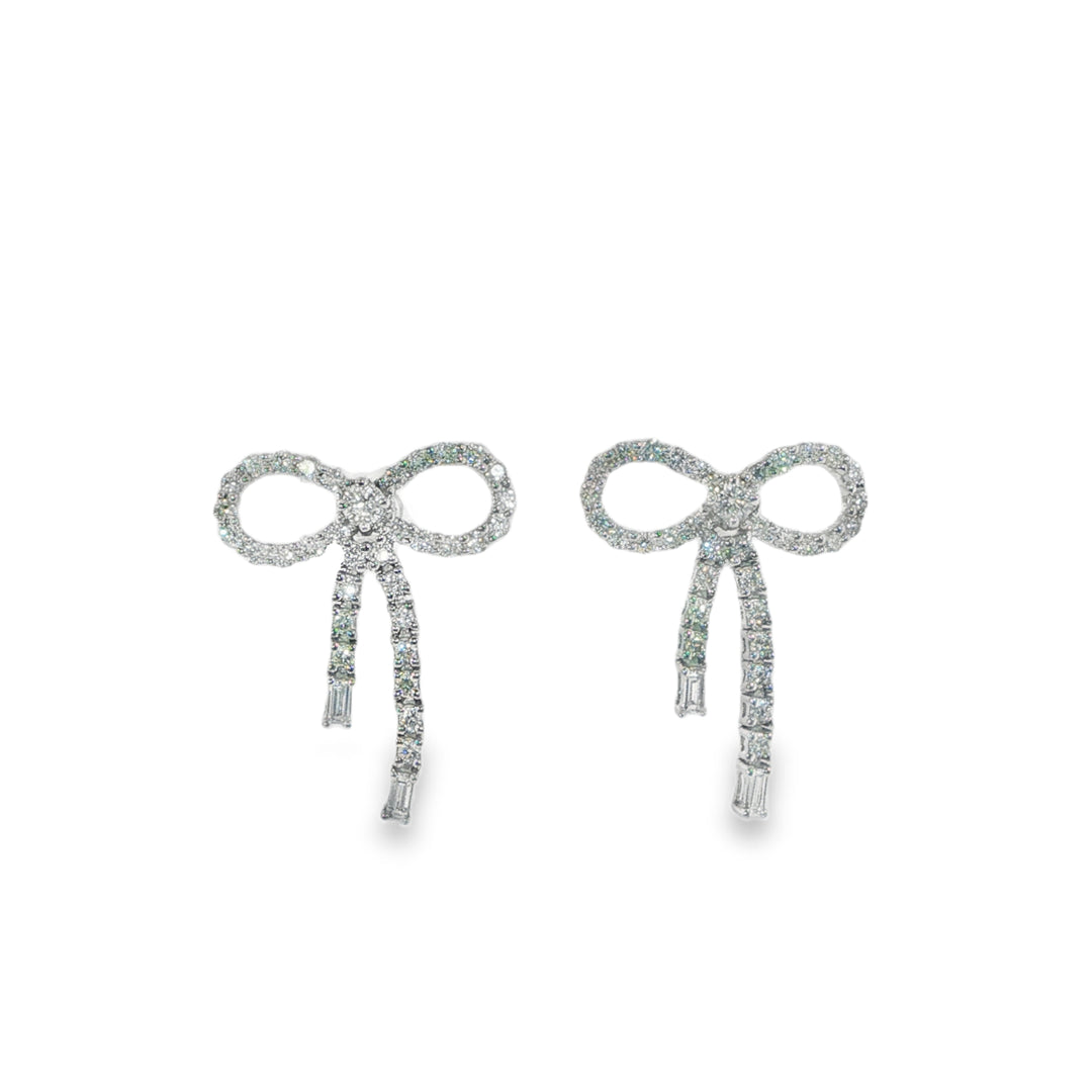 14K White Gold Mini Diamond Bow Earrings