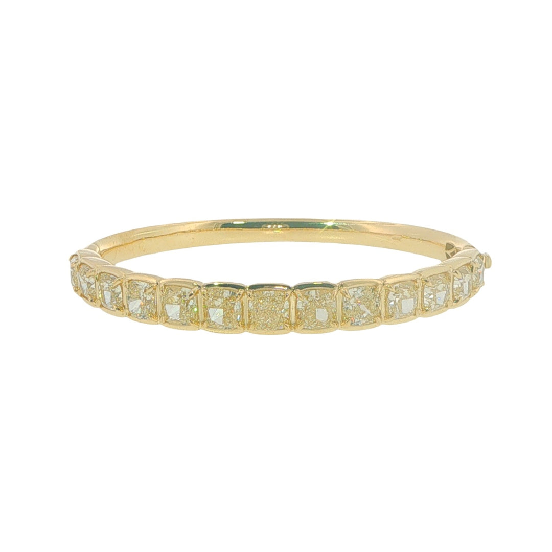 18K Yellow Gold Hinge Bangle With Square Cushion Cut Yellow Diamonds