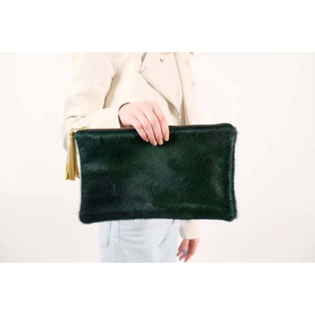 Emerald Cowhide Clutch