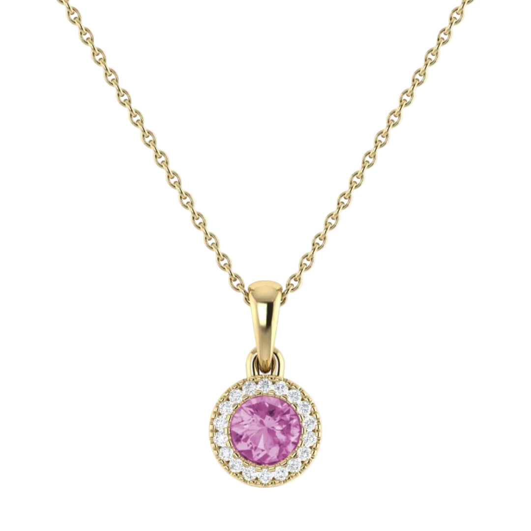 Pink Tourmaline and Diamond Circle Pendant