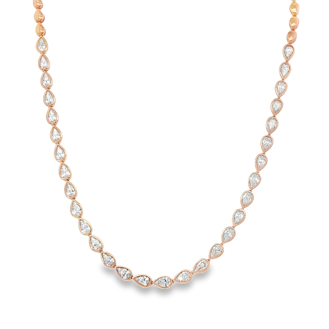 Rose Gold Bezel Set Pear Shaped Diamond Necklace Weighing 4.63cts - 16"