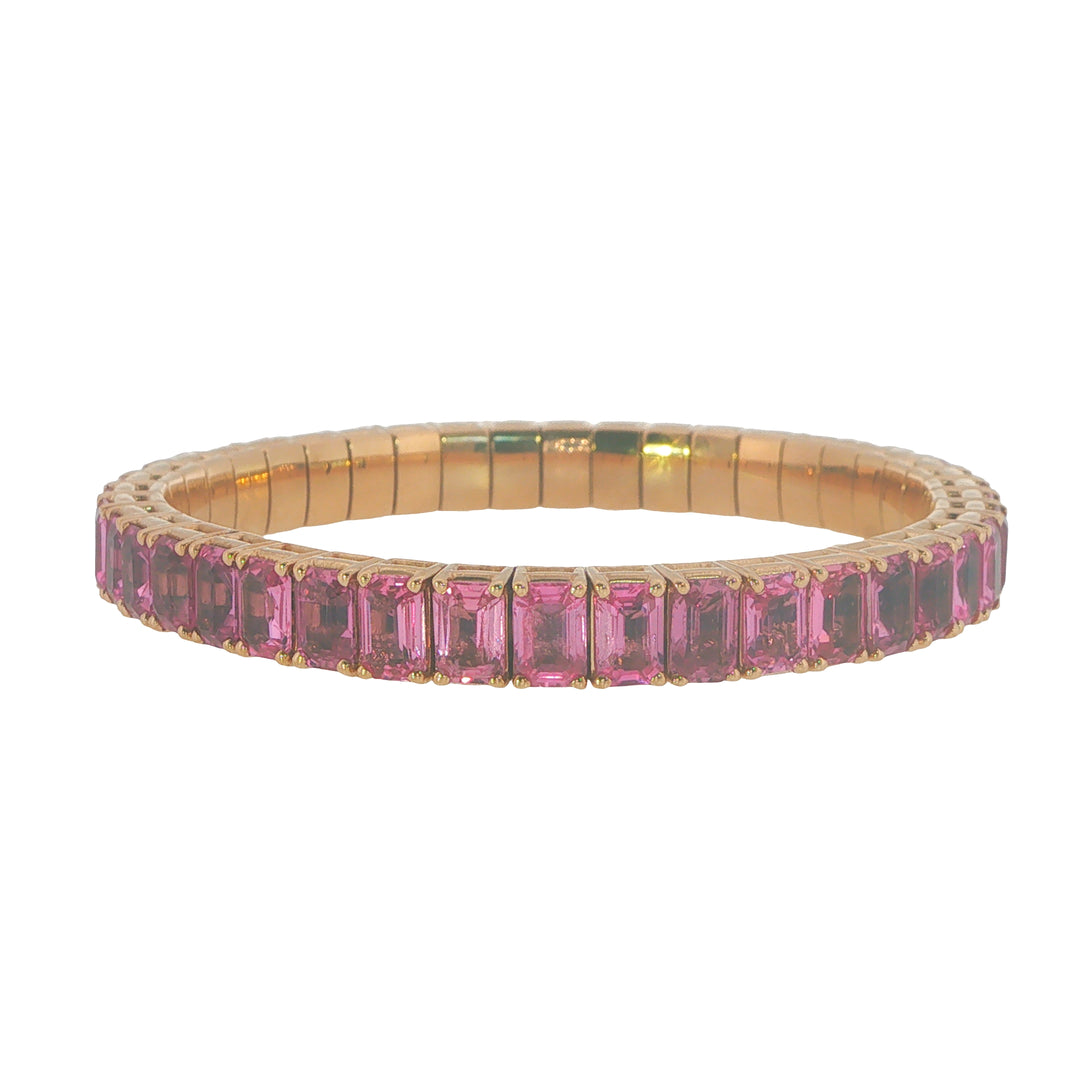 18K Rose Gold Stretch Bangle With Emerald Cut Pink Sapphires - 8"