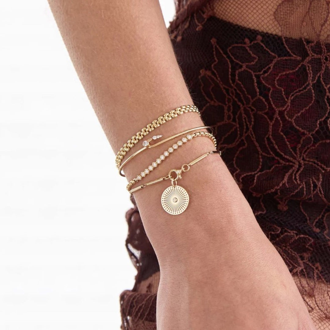 Hard Wire Cuff Bangle With Diamonds