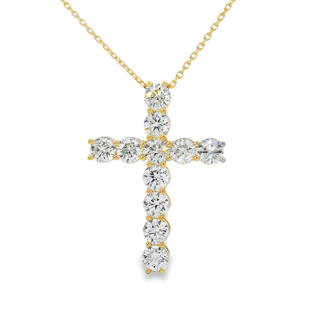 14K Yellow Gold Diamond Cross Pendant Weighing 4.45cts On A 16" Chain