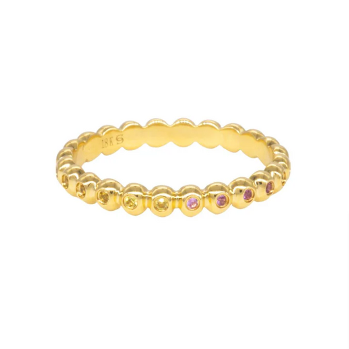 18K Gold Rainbow Sapphire Bead Ring
