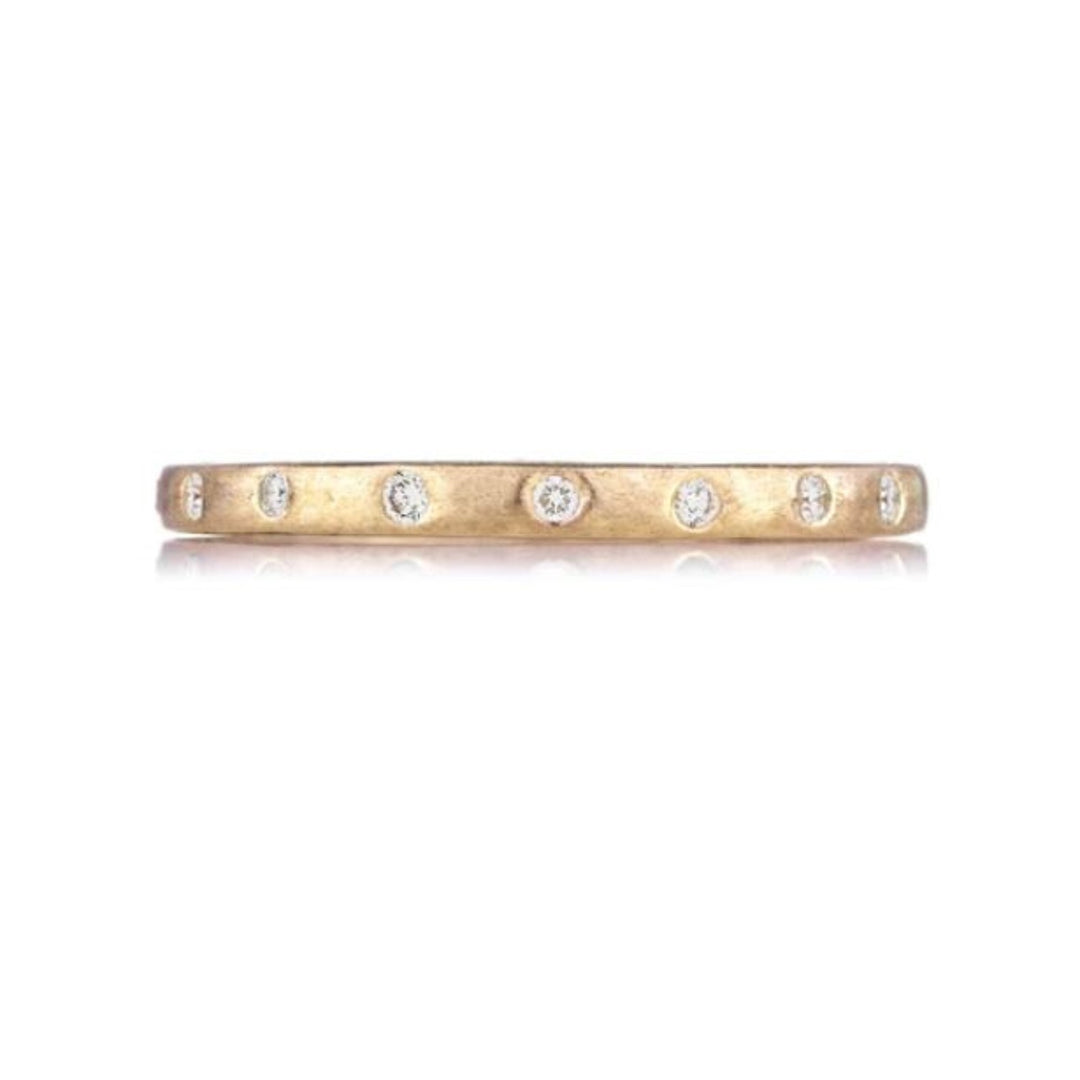 18K Brushed Yellow Gold Dunes Narrow Band With Diamonds - Size 6.5