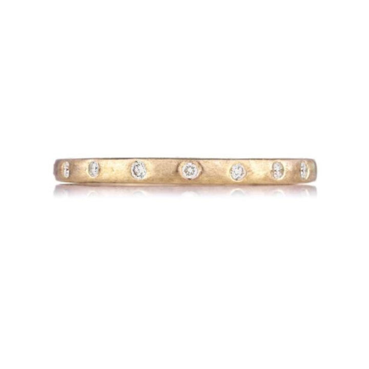 18K Brushed Yellow Gold Dunes Narrow Band With Diamonds - Size 6.5
