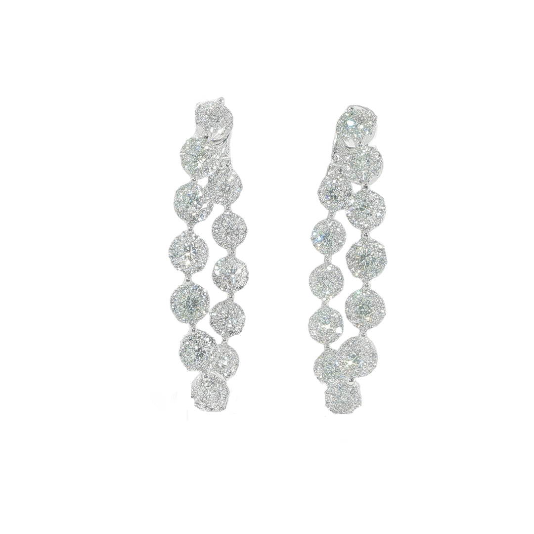 18K White Gold Inside Out Hoops With Round Diamonds Surrounded By Diamond Halos