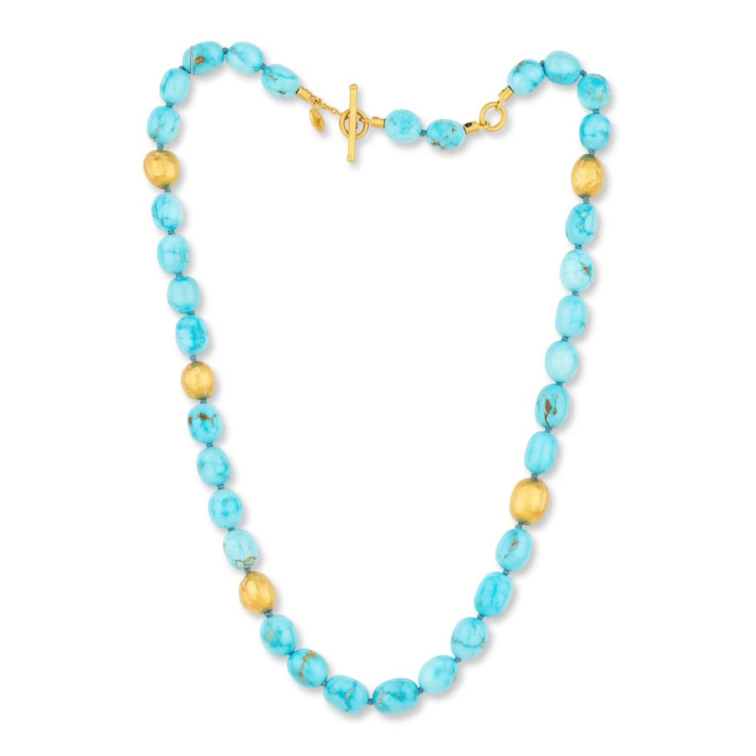 "Sonoran Sunshine" Turquoise Bead Necklace With 5 Gold Beads - 20"