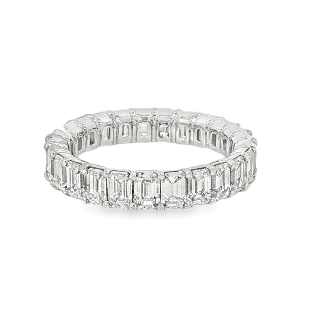 White Gold Diamond Band With Emerald Cut Stones Weighing 3.70cts - Size 6.5