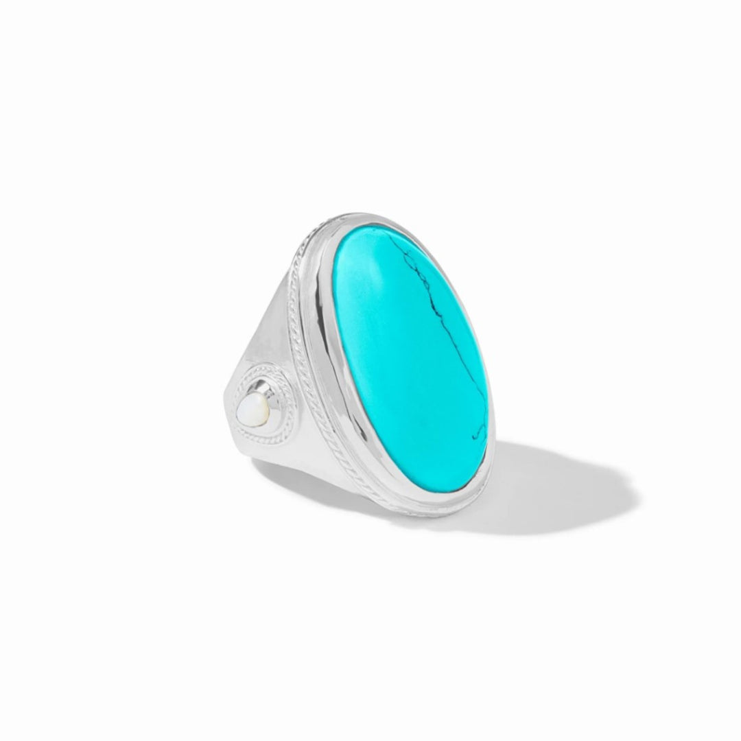 Silver Cannes Statement Ring With Turquoise - Size 7