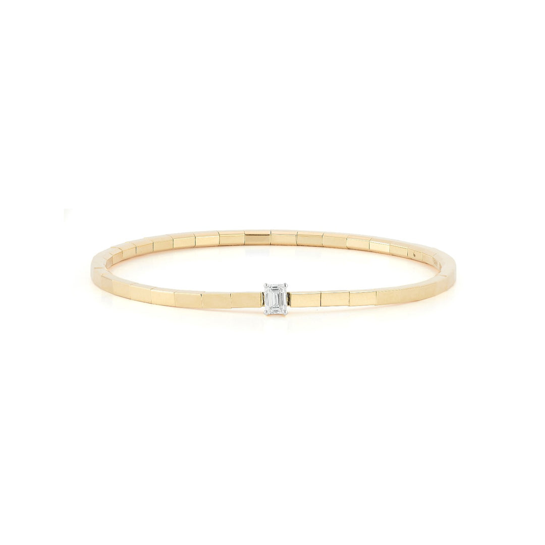18K Yellow Gold Paris Stretch Bracelet With Vertical Emerald Cut Diamond