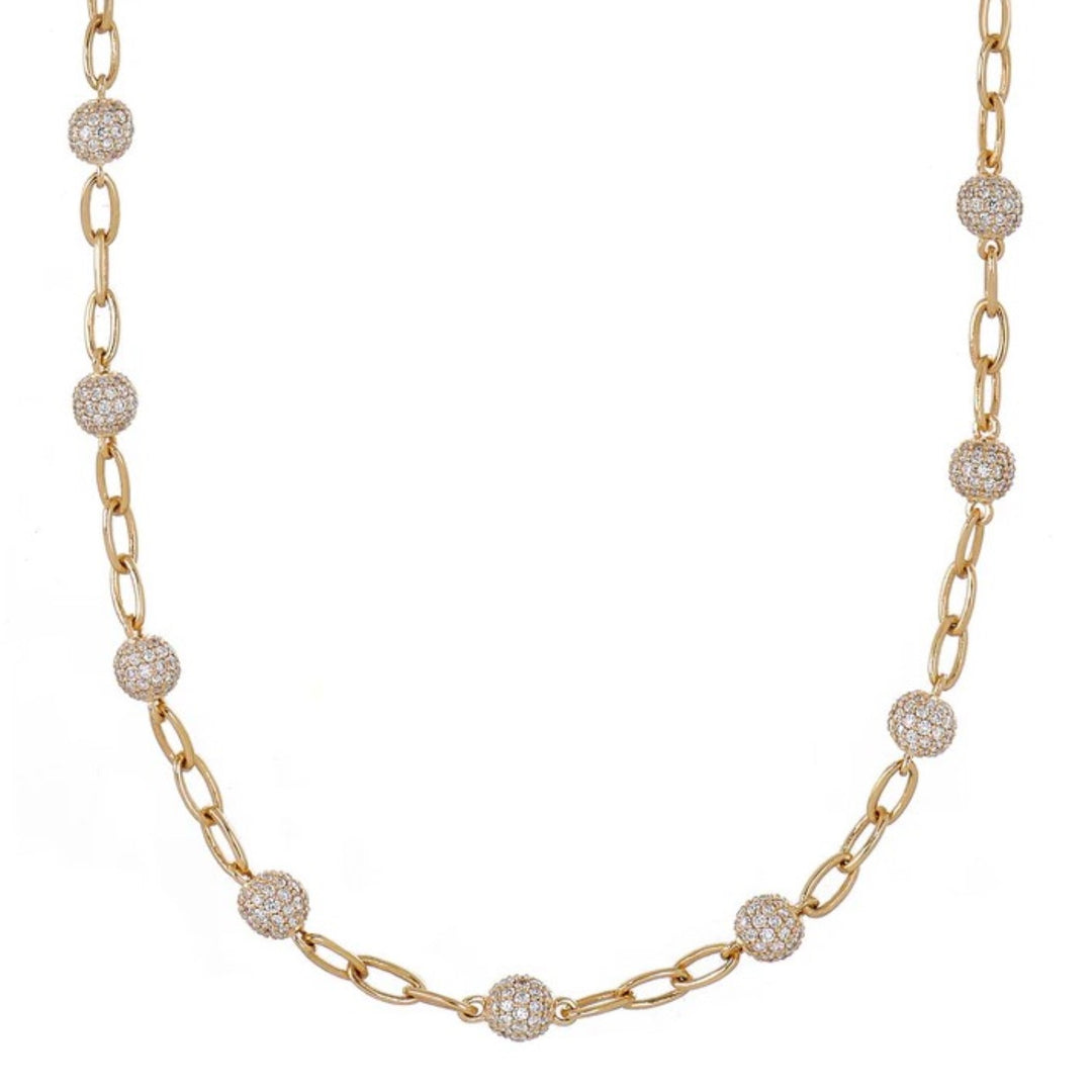 18K Yellow Gold Disco Diamond Pave Station Necklace - 18"