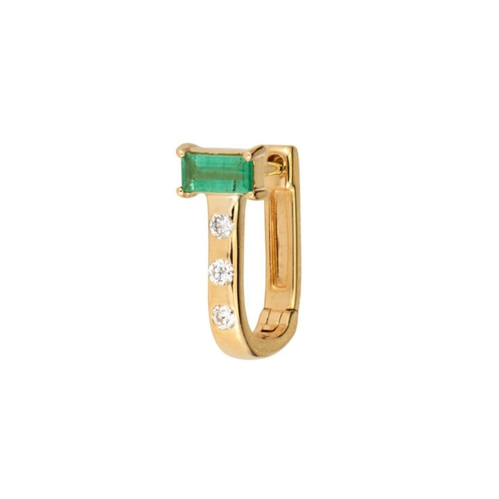 14K Gold Baguette Emerald Cushion Hoop