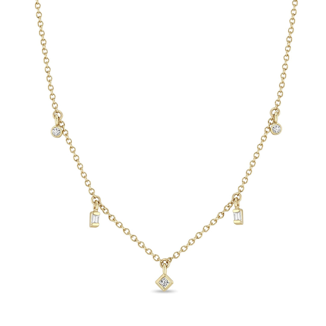 14K Yellow Gold Mixed Diamond Dangle Necklace