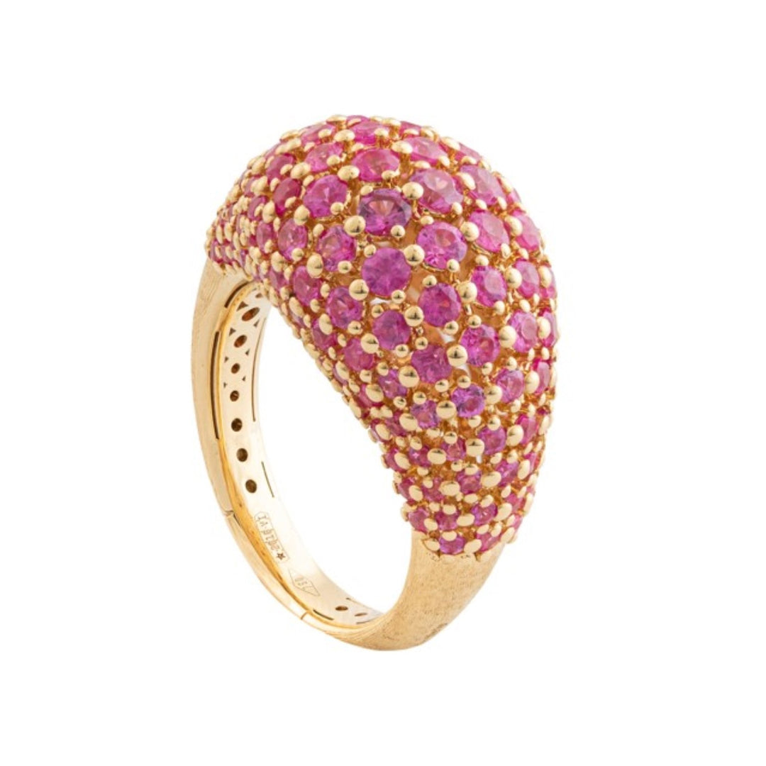 18K Yellow Gold Pink Sapphire Dome Ring - Size 7