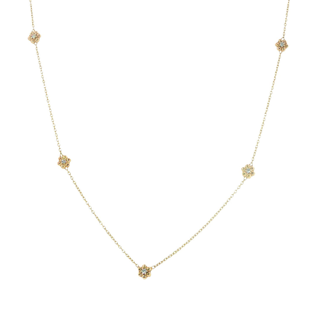Tiny Bead Flower Station Necklace With Diamonds