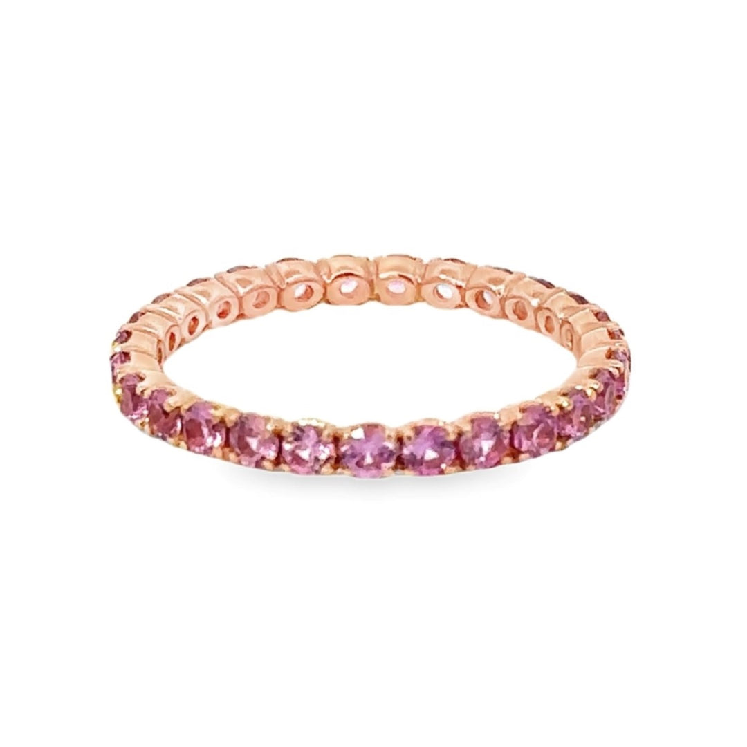 18K Rose Gold Pink Sapphire Eternity Stack Ring - Size 6.5