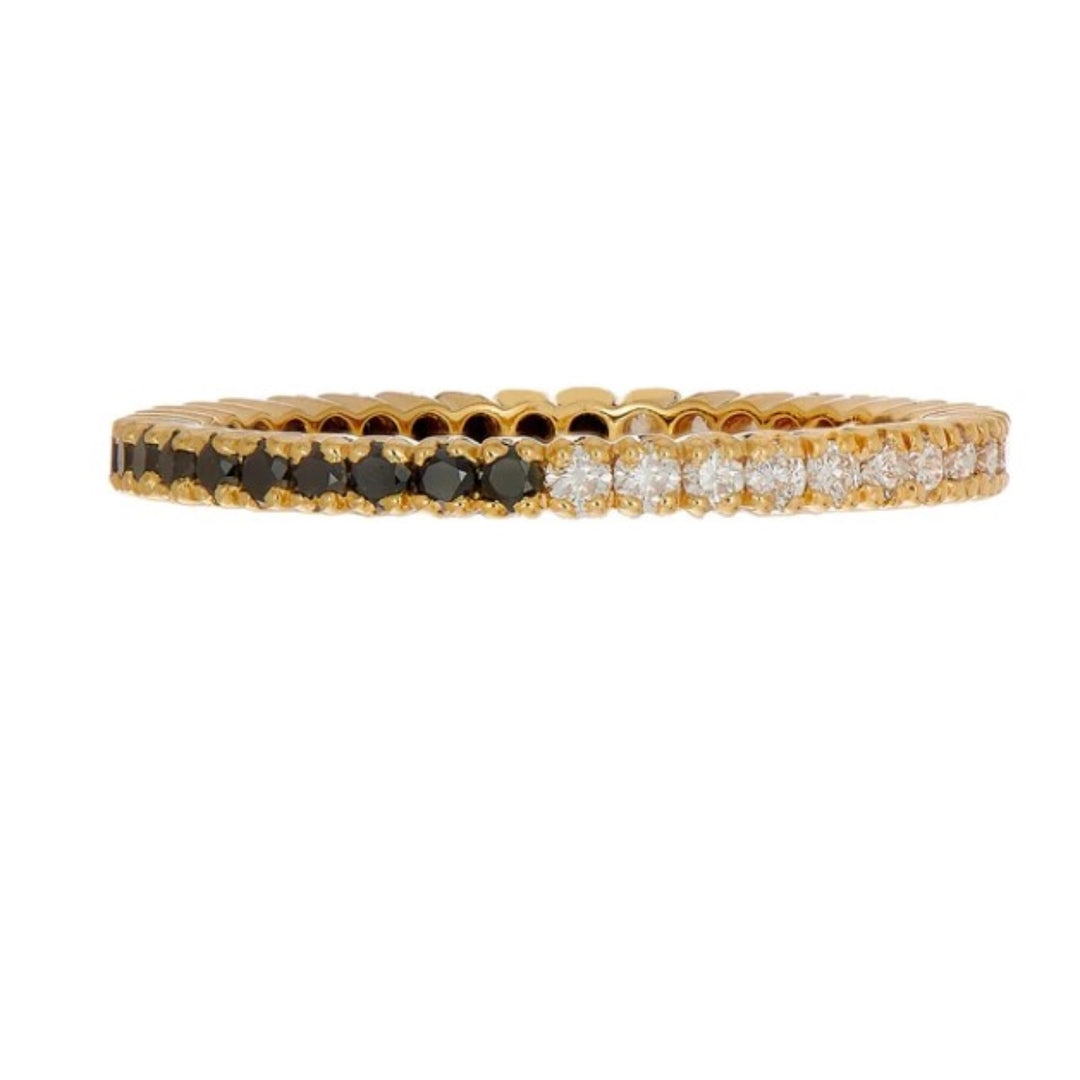 18K Yellow Gold Yin Yang Eternity Band With Black And White Diamonds - Size 6