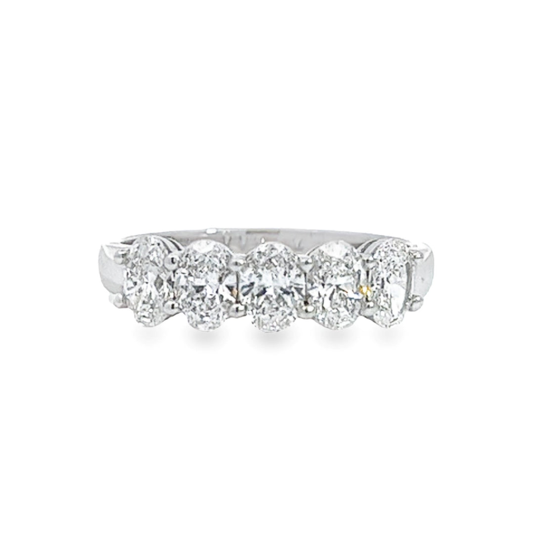 White Gold Diamond Band With 5 Oval Diamonds Weighing 1.50cts - Size 6.5