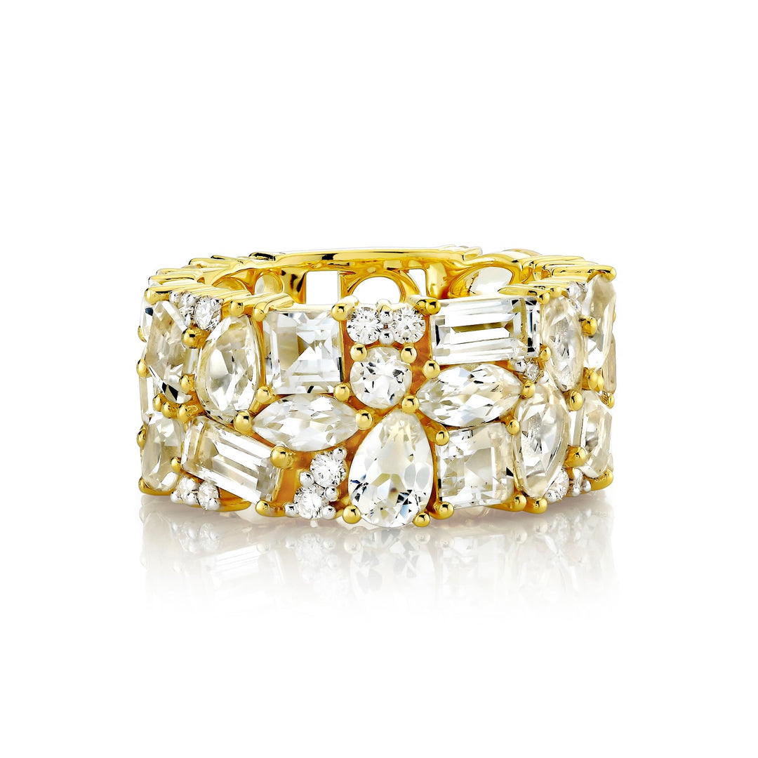 Diamond And White Topaz Mixed Shape Band - Size 7