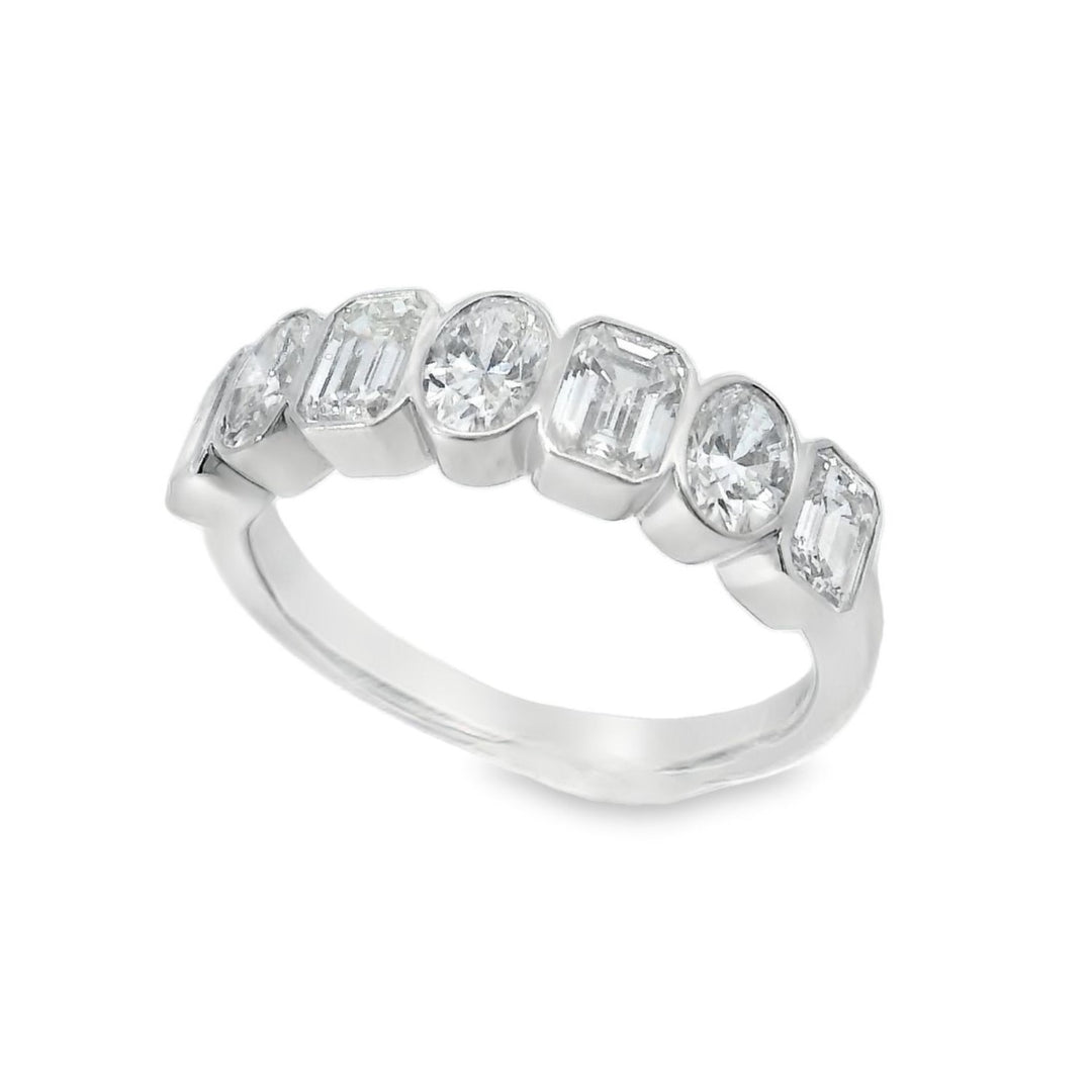 14K White Gold Emerald & Oval Diamond Ring