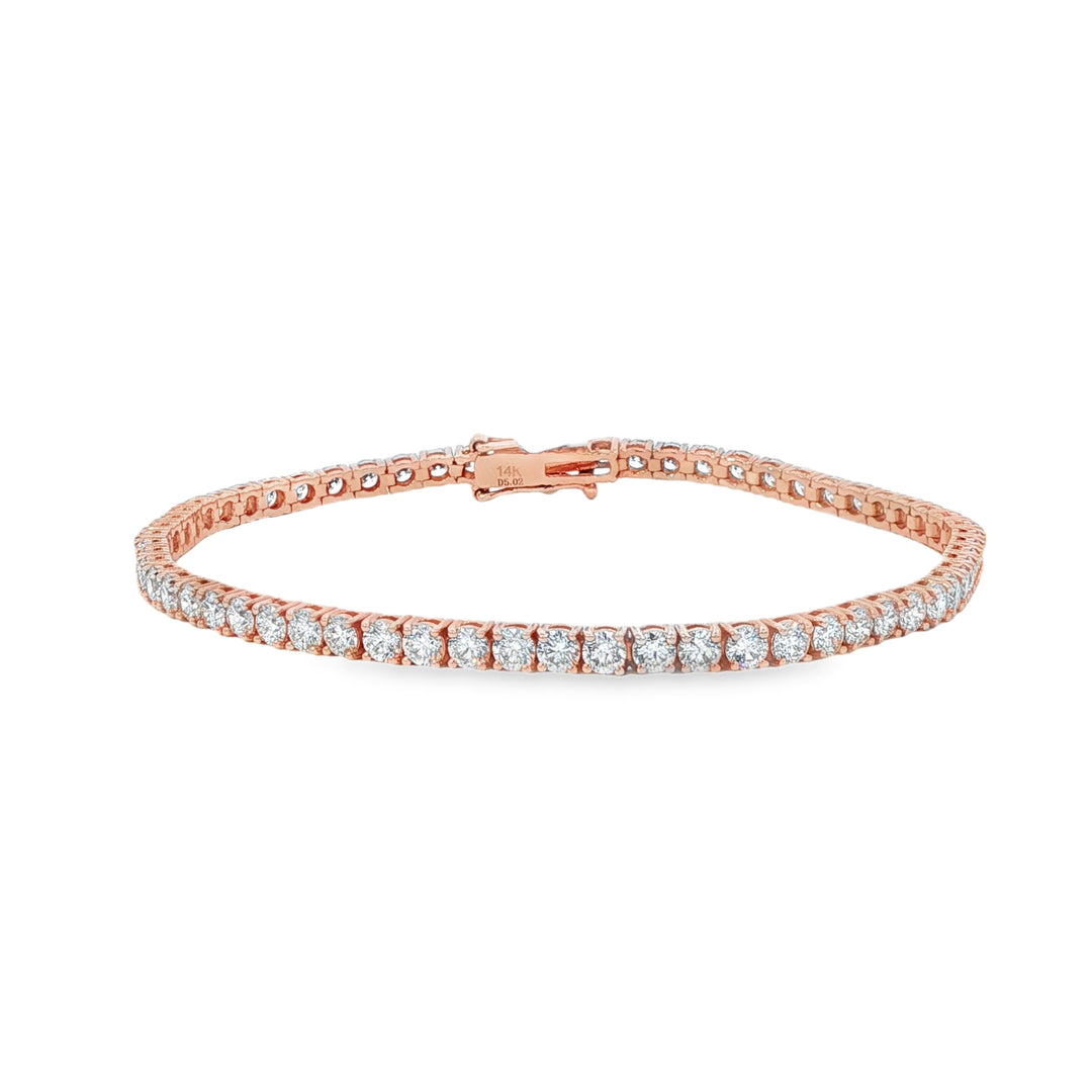 14K Rose Gold Diamond Tennis Bracelet Weighing 5.02cts