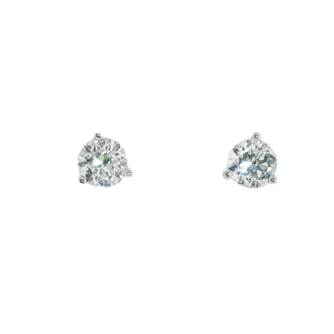 14K White Gold 3 Prong Round Diamond Studs Weighing 1.40cts