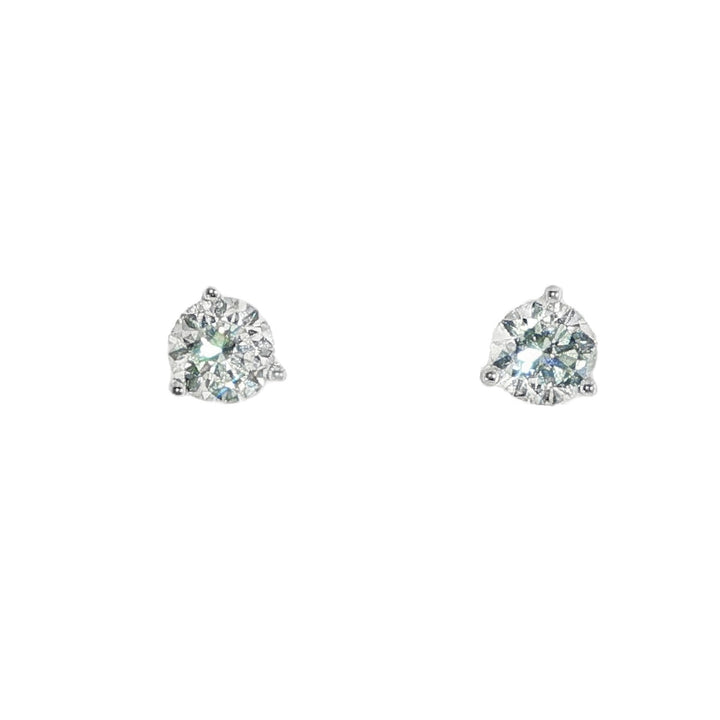 14K White Gold 3 Prong Round Diamond Studs Weighing 1.40cts