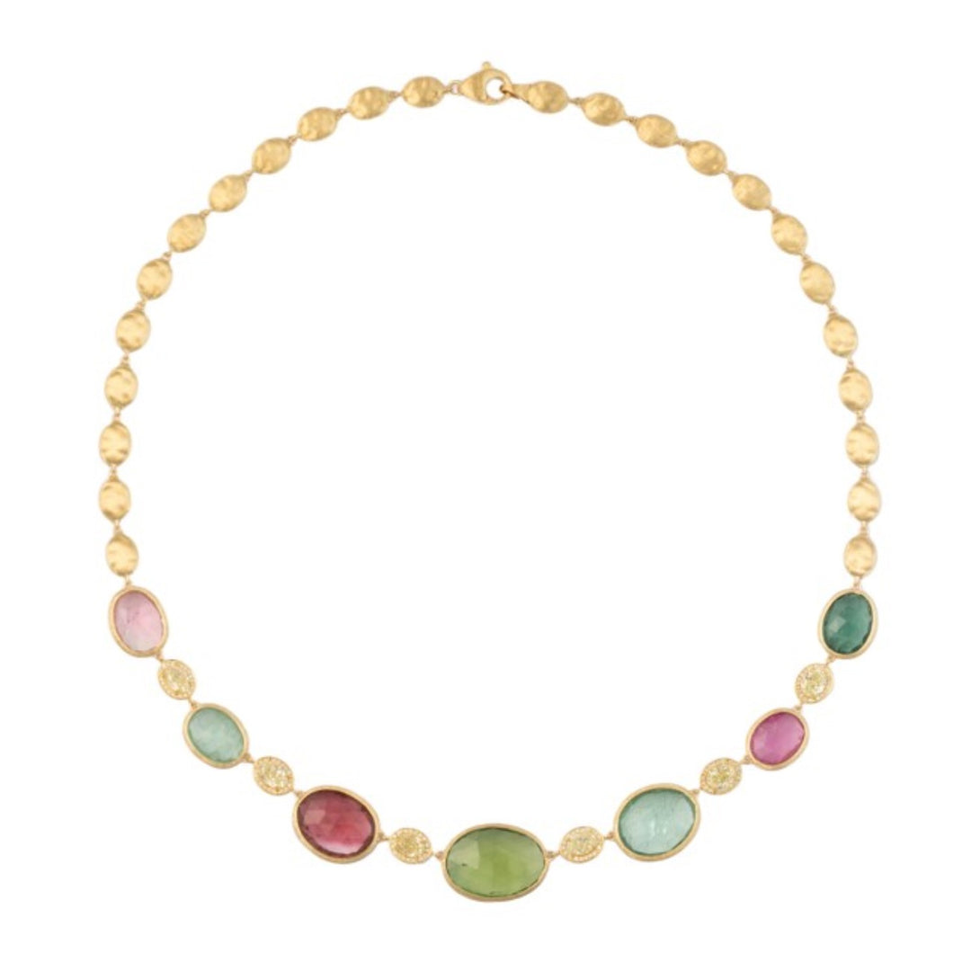18K Yellow Gold Diamonds And Mixed Tourmalines Necklace - 18"