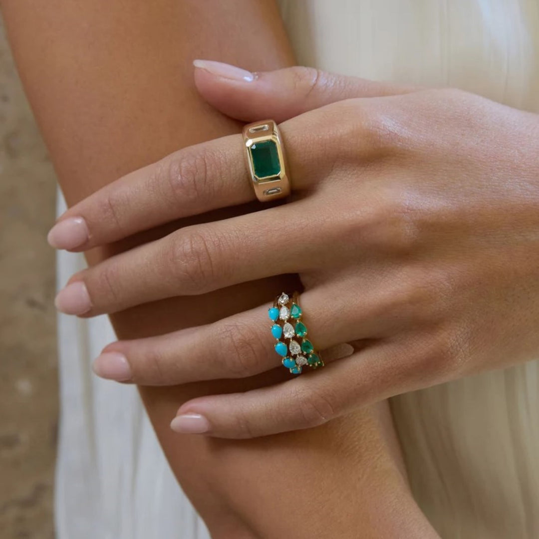 5 Pear Cut Turquoise Band Ring - Size 7