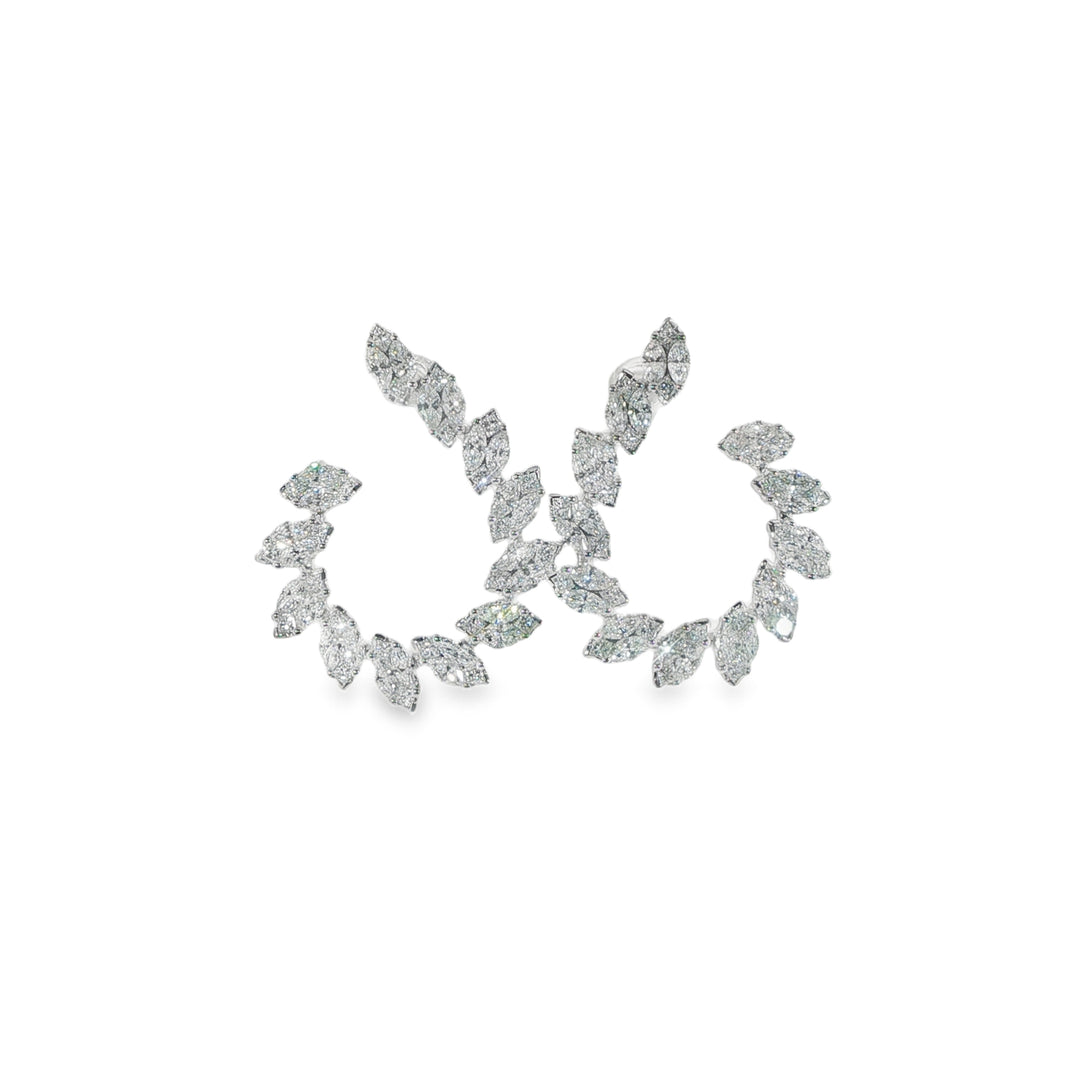 18K White Gold Open Hoop Marquise Diamond Earrings
