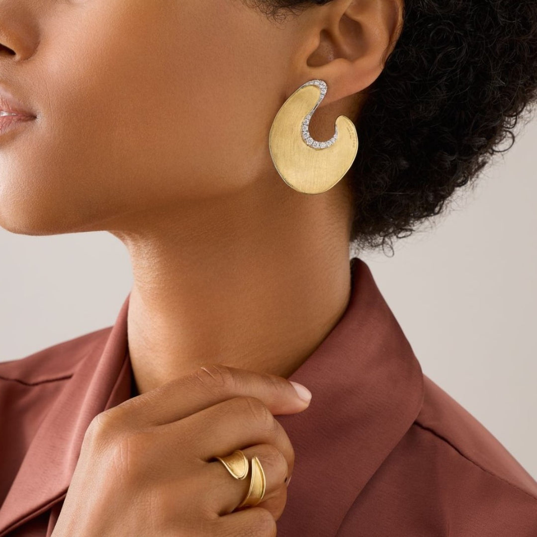 18K Lunaria Earrings With Round Diamonds