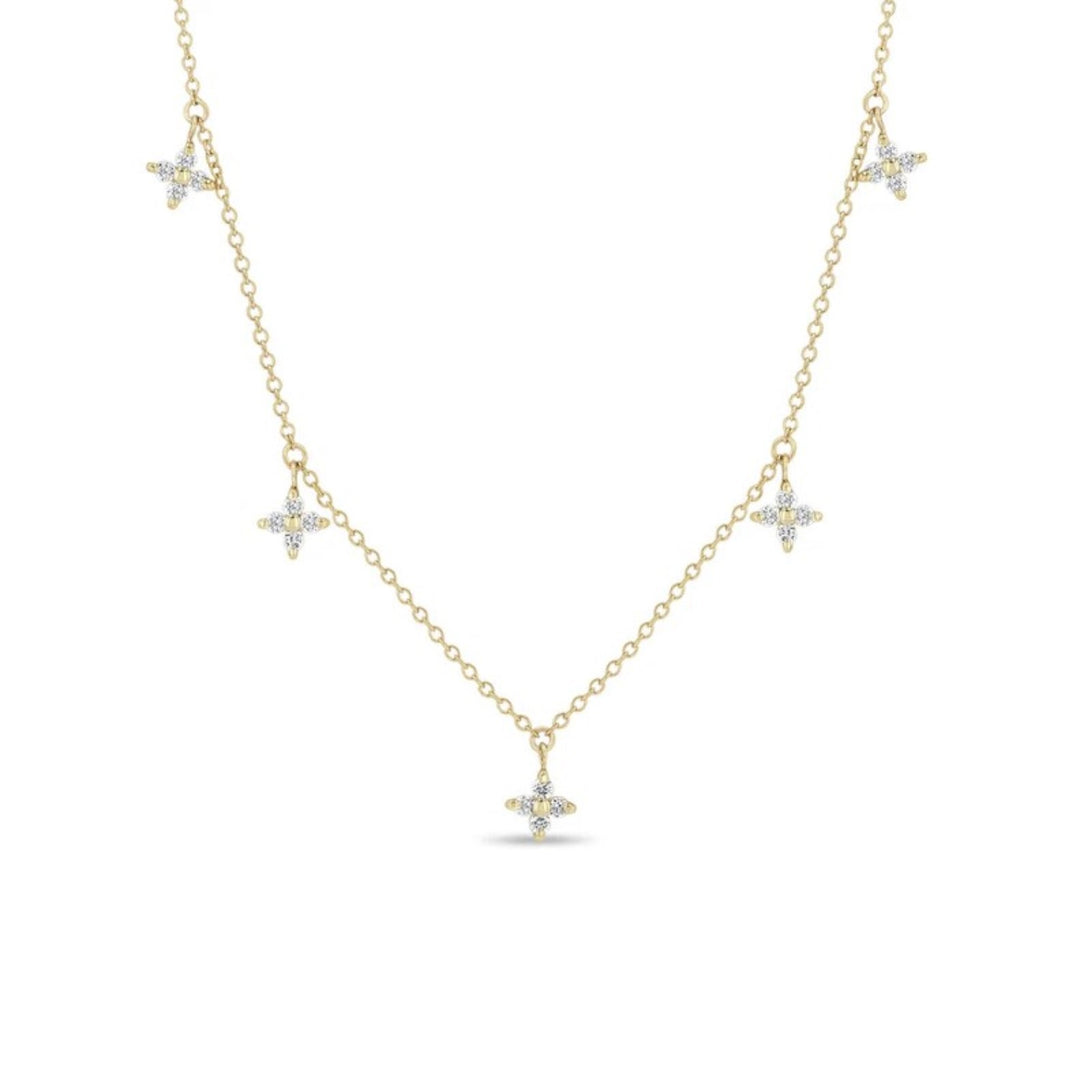 14K Yellow Gold Quad Diamond Station Necklace