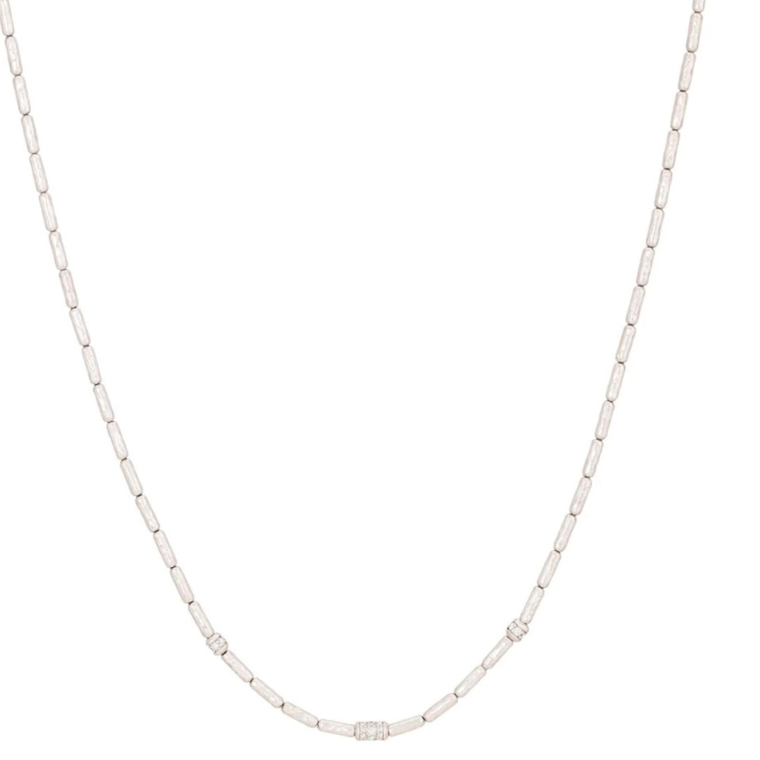 Vertigo Couture Silver Diamond Statement Beaded Necklace - 17"