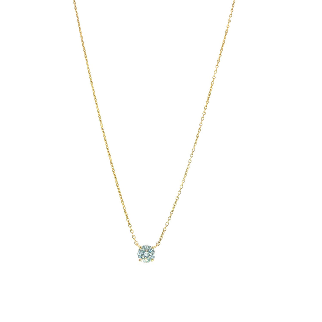 14K Yellow Gold Solitaire Diamond Pendant Necklace - 16"