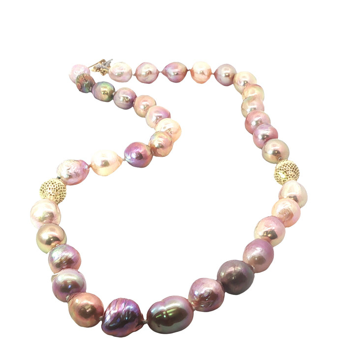 Metalic Pink Pistachio Baroque Pearl Necklace - 20"