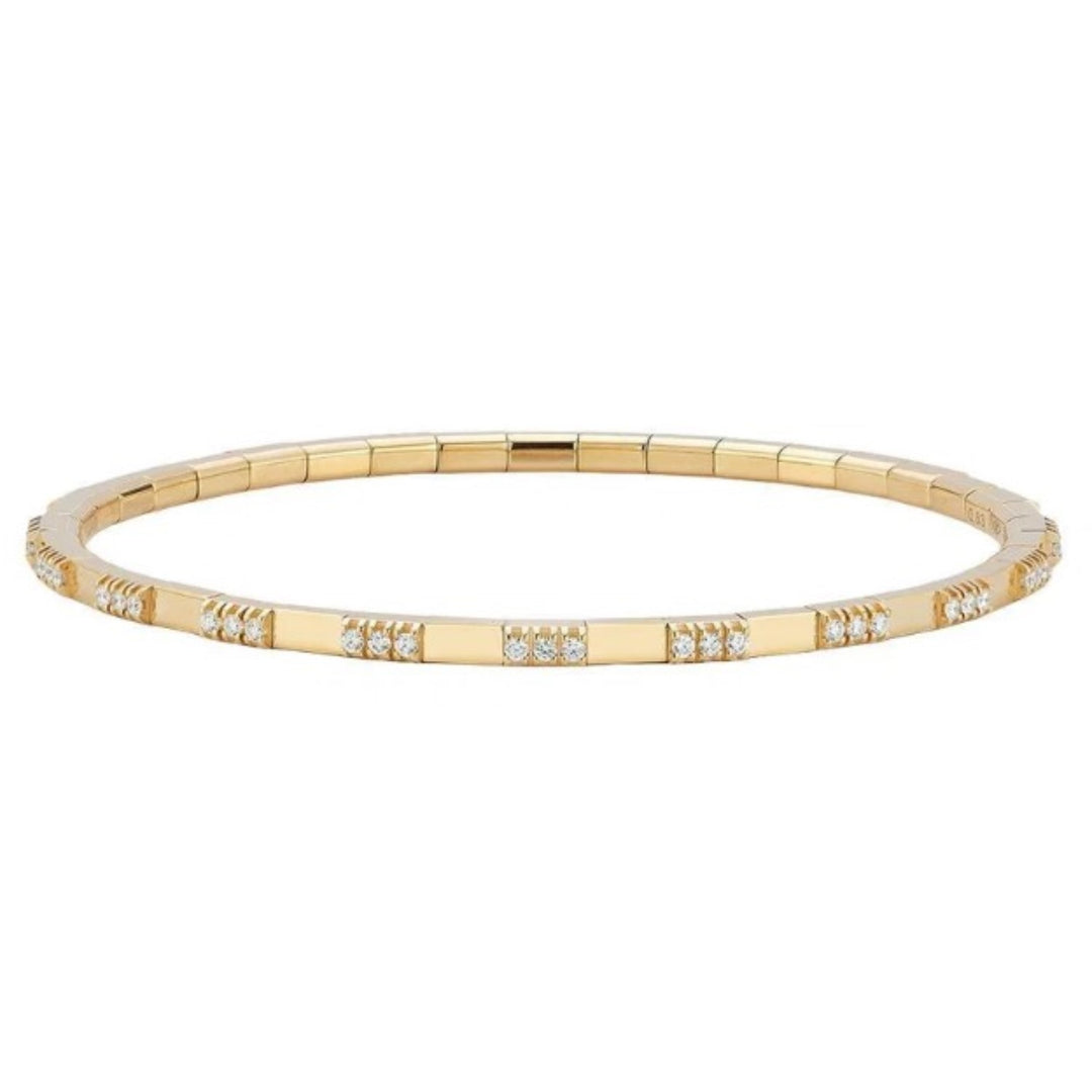 18K Yellow Gold Stretch Tennis Bracelet Featuring Diamond Stations Weighing 0.63cts