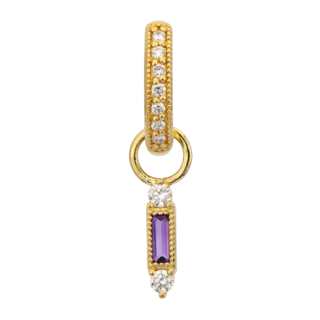 18K Yellow Gold Petite Simple Stone Baguette Amethyst Earring Charm